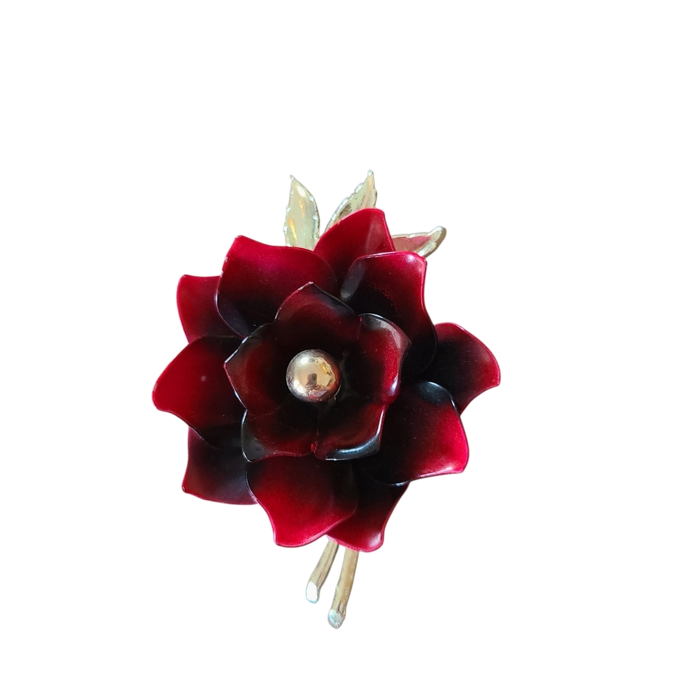 Vintage CORO Red Rose Brooch Pin